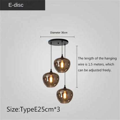 Smoky Grey LED Pendant Lights - Nordic Glass Chandelier for Dining, Living Room, Kitchen, and Bar