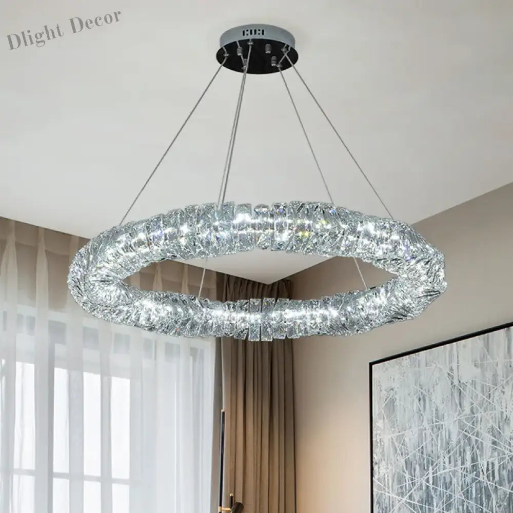 Sophisticated Crystal LED Pendant Lights - Dimmable, Ideal for Living and Dining Rooms - Luxurious Ring Design