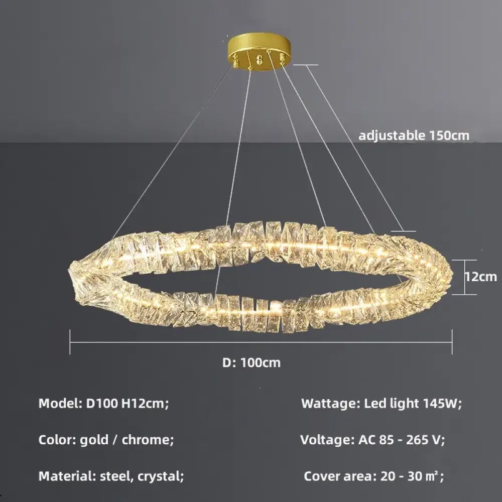 Sophisticated Crystal LED Pendant Lights - Dimmable, Ideal for Living and Dining Rooms - Luxurious Ring Design