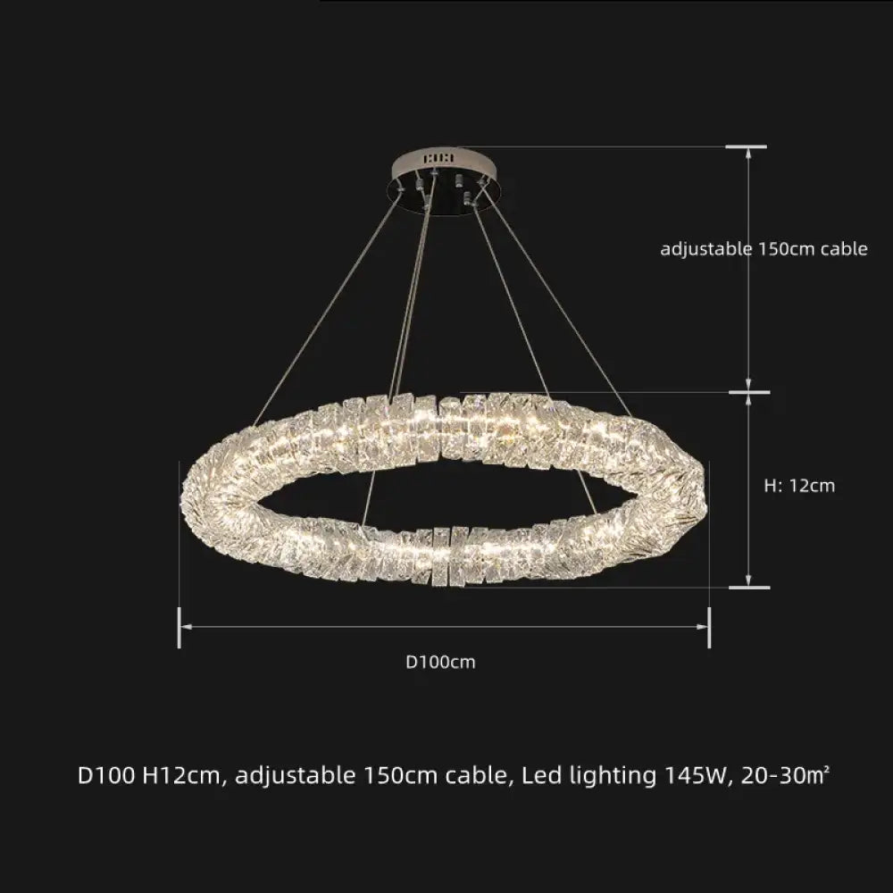 Sophisticated Crystal LED Pendant Lights - Dimmable, Ideal for Living and Dining Rooms - Luxurious Ring Design
