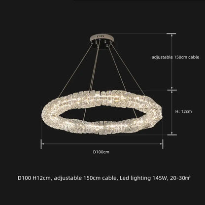 Sophisticated Crystal LED Pendant Lights - Dimmable, Ideal for Living and Dining Rooms - Luxurious Ring Design