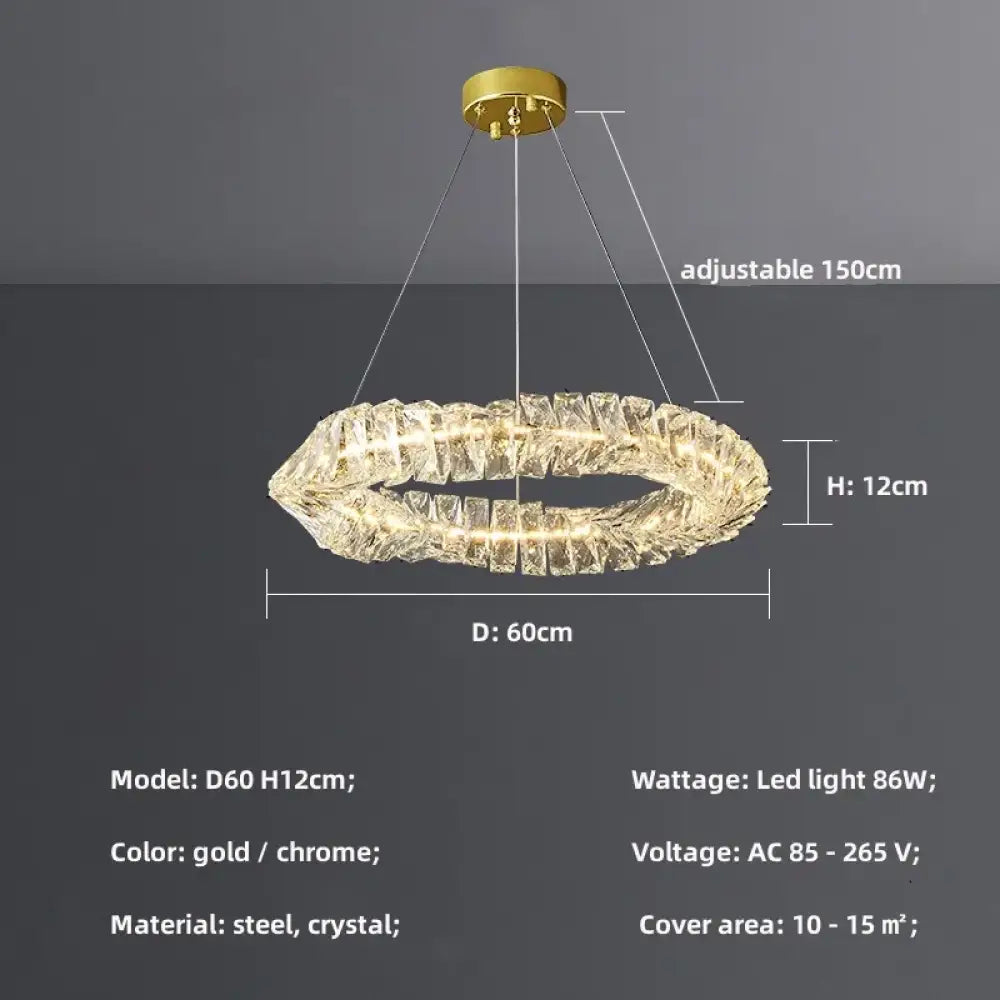Sophisticated Crystal LED Pendant Lights - Dimmable, Ideal for Living and Dining Rooms - Luxurious Ring Design
