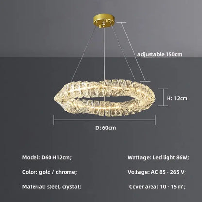Sophisticated Crystal LED Pendant Lights - Dimmable, Ideal for Living and Dining Rooms - Luxurious Ring Design