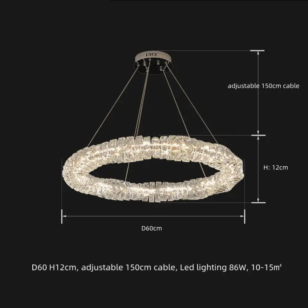 Sophisticated Crystal LED Pendant Lights - Dimmable, Ideal for Living and Dining Rooms - Luxurious Ring Design
