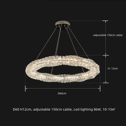 Sophisticated Crystal LED Pendant Lights - Dimmable, Ideal for Living and Dining Rooms - Luxurious Ring Design