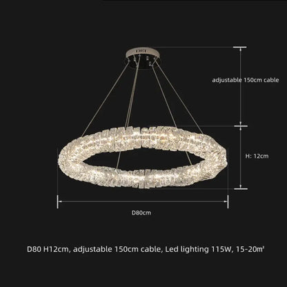 Sophisticated Crystal LED Pendant Lights - Dimmable, Ideal for Living and Dining Rooms - Luxurious Ring Design