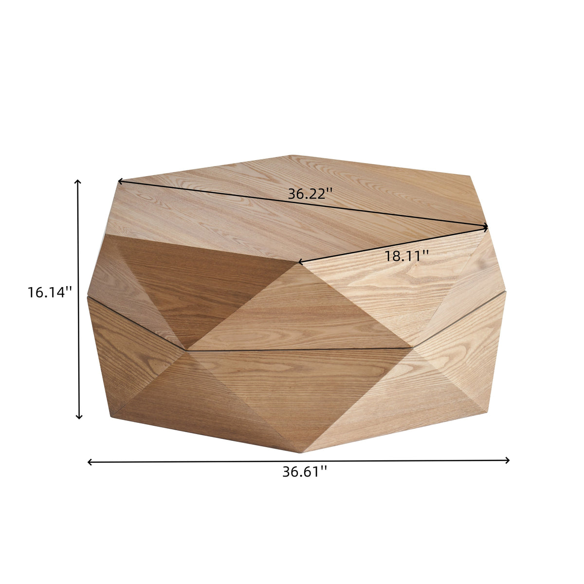 Retro Style Polygon Flip Top Coffee Table with Hidden Storage - Natural