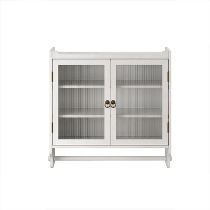 Vintage Double Door Medicine Cabinet with Towel Rack - White Washed