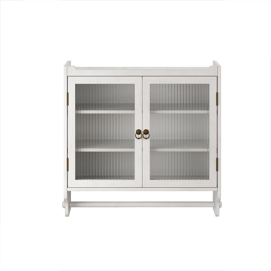 Vintage Double Door Medicine Cabinet with Towel Rack - White Washed