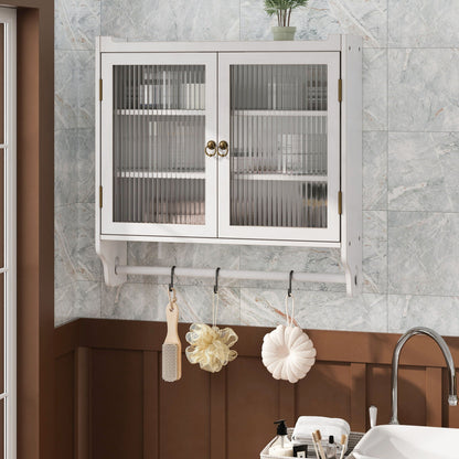Vintage Double Door Medicine Cabinet with Towel Rack - White Washed