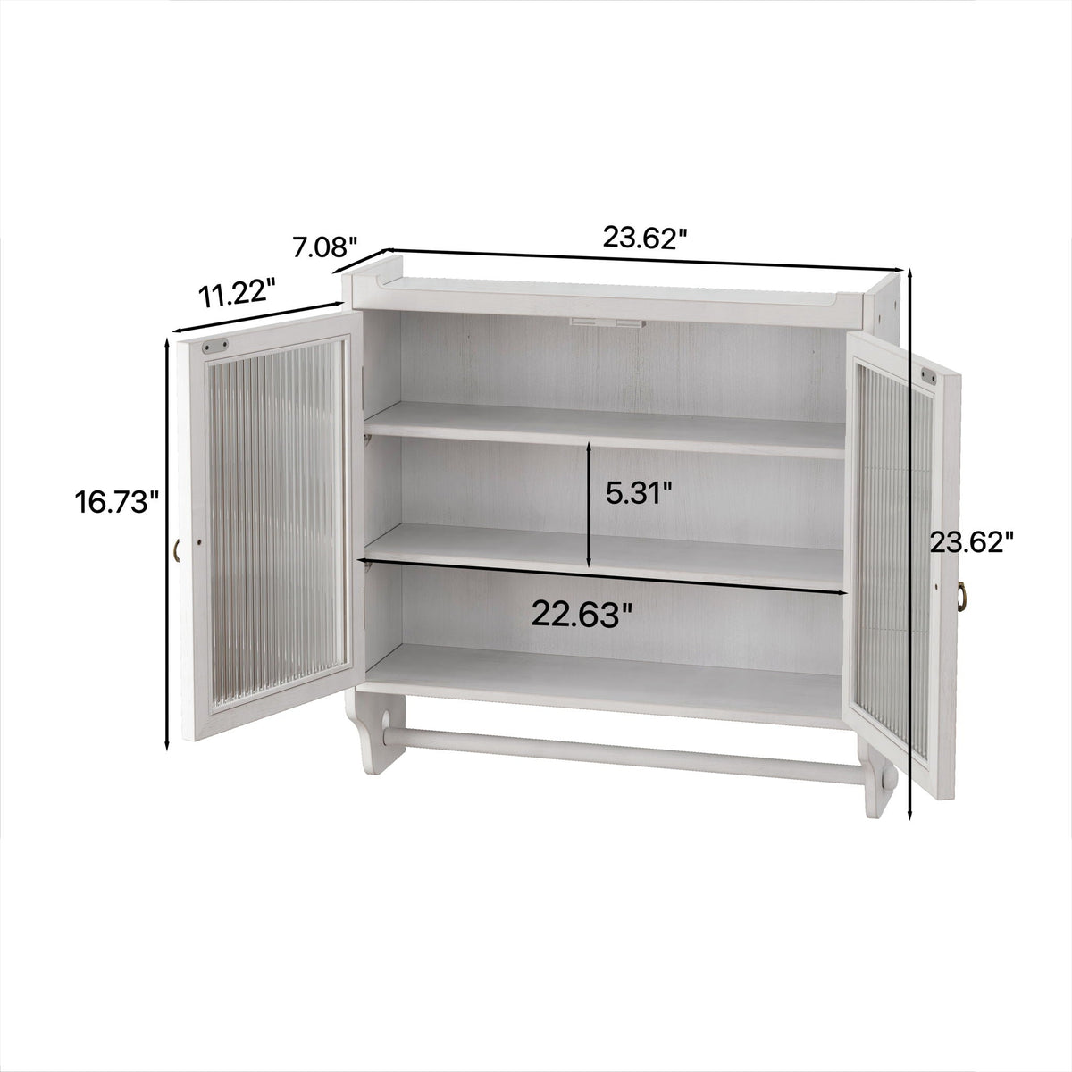 Vintage Double Door Medicine Cabinet with Towel Rack - White Washed