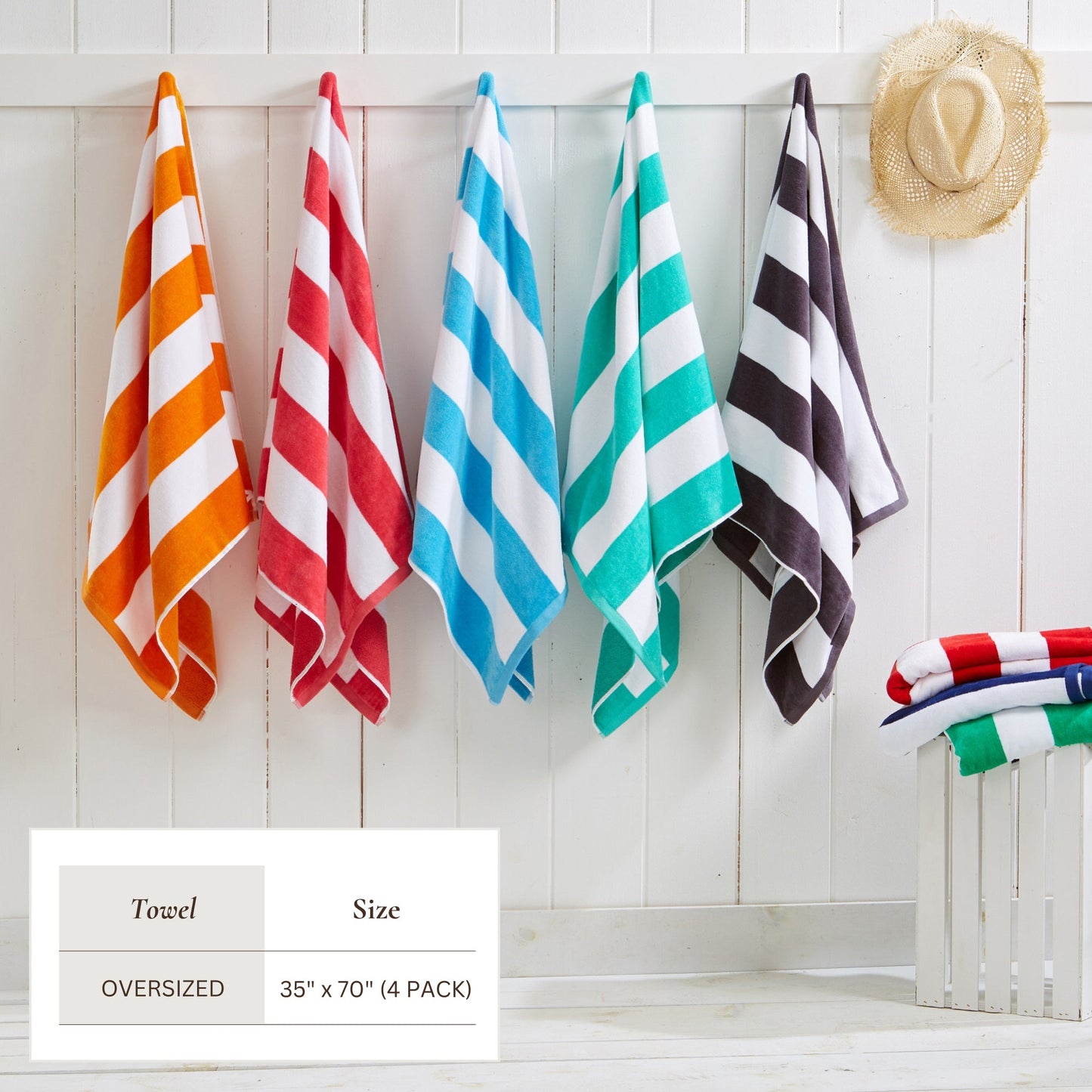 Cotton Velour Cabana Stripe Beach Towel - Novia Collection.