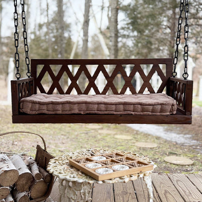 Brown Porch Swing with Cushion