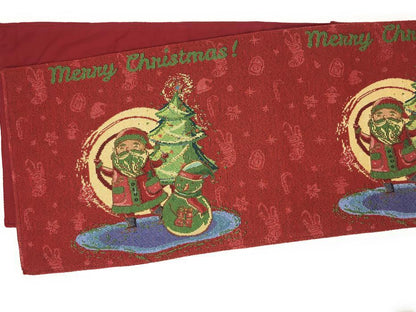 DaDa Bedding Set of 8 Pieces Red Santa Claus Holiday Table Tapestry - 4 Placemats, 2 Table Runners, 2 Throw Pillow Covers (17615)