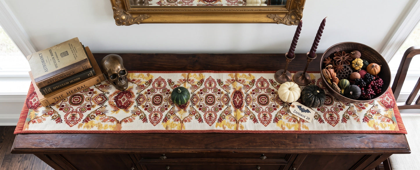 Tache Elegant Burgundy Ornate Paisley Woven Tapestry Table Runner (18194)