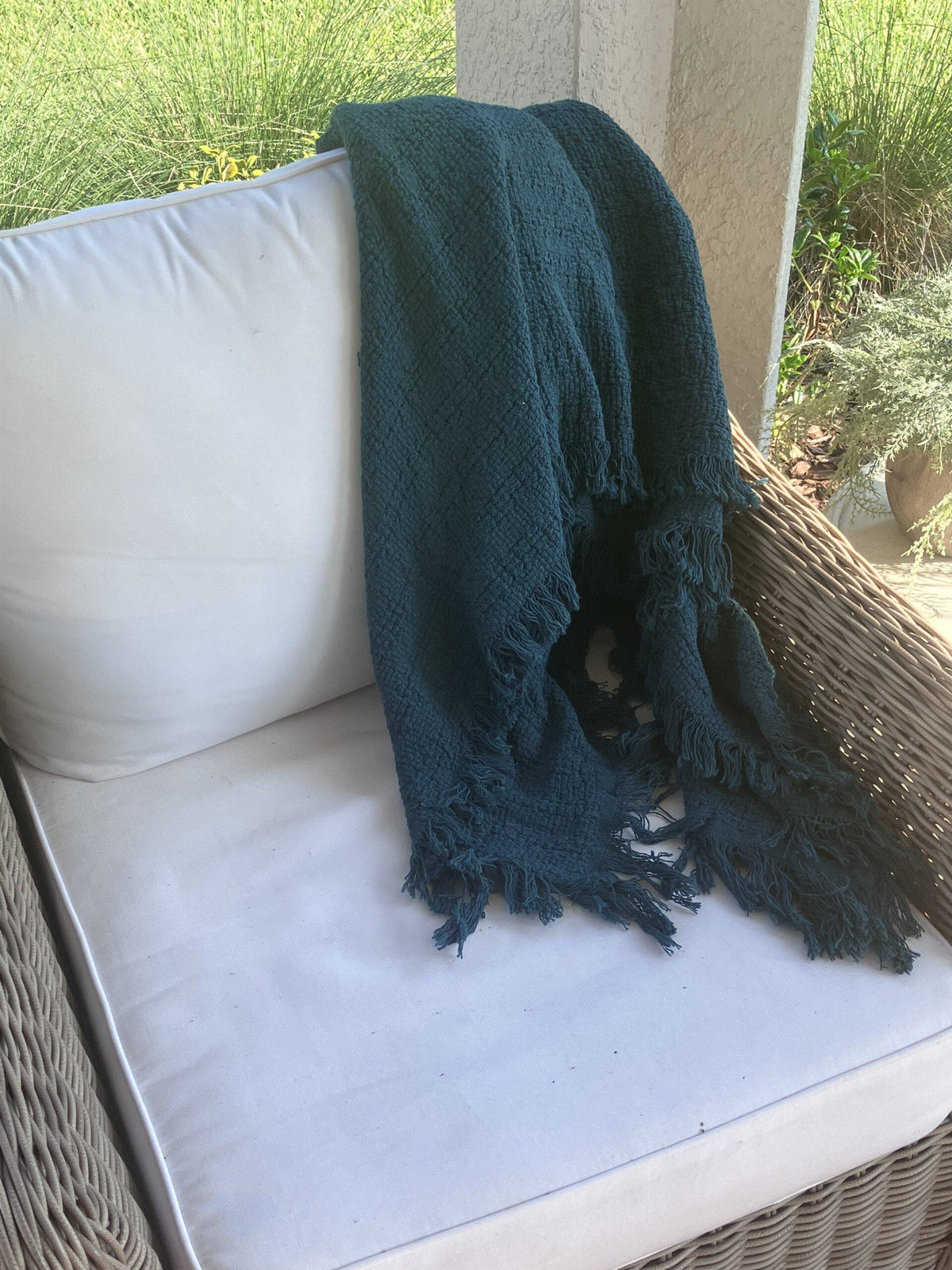 100% Cotton Fringed Throw Blanket, 52 x 65 Inch