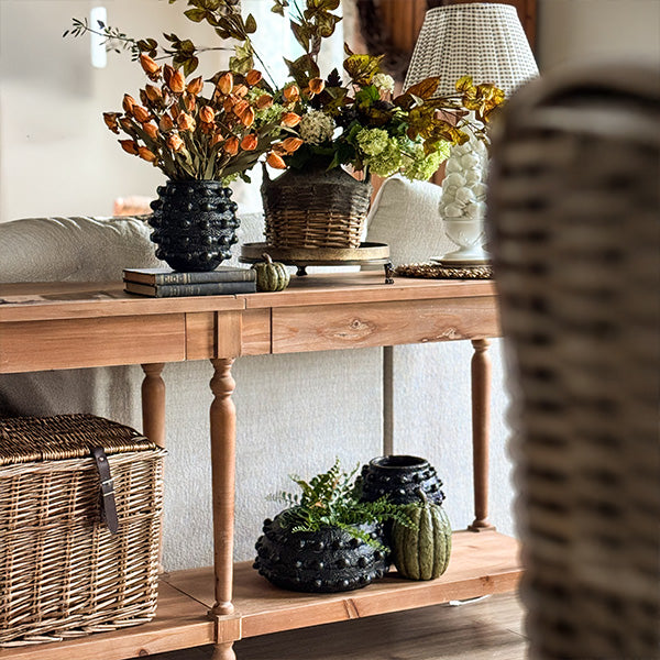 Handcrafted Textured Outdoor Matte Black Planters, Set of 3