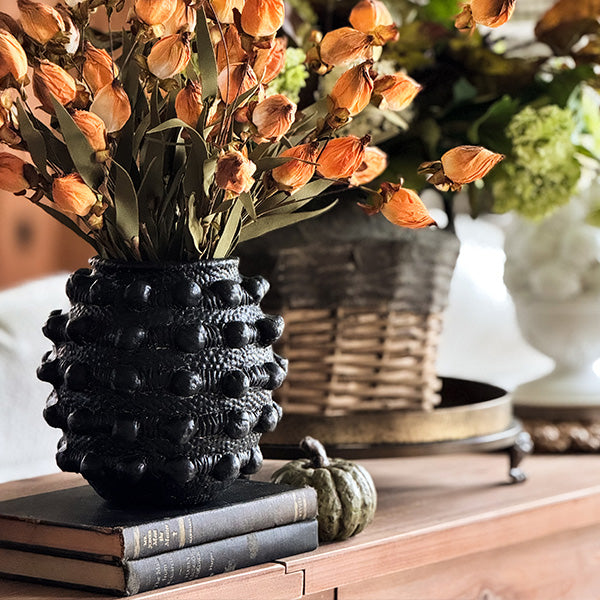 Handcrafted Textured Outdoor Matte Black Planters, Set of 3