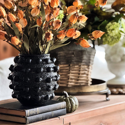 Handcrafted Textured Outdoor Matte Black Planters, Set of 3