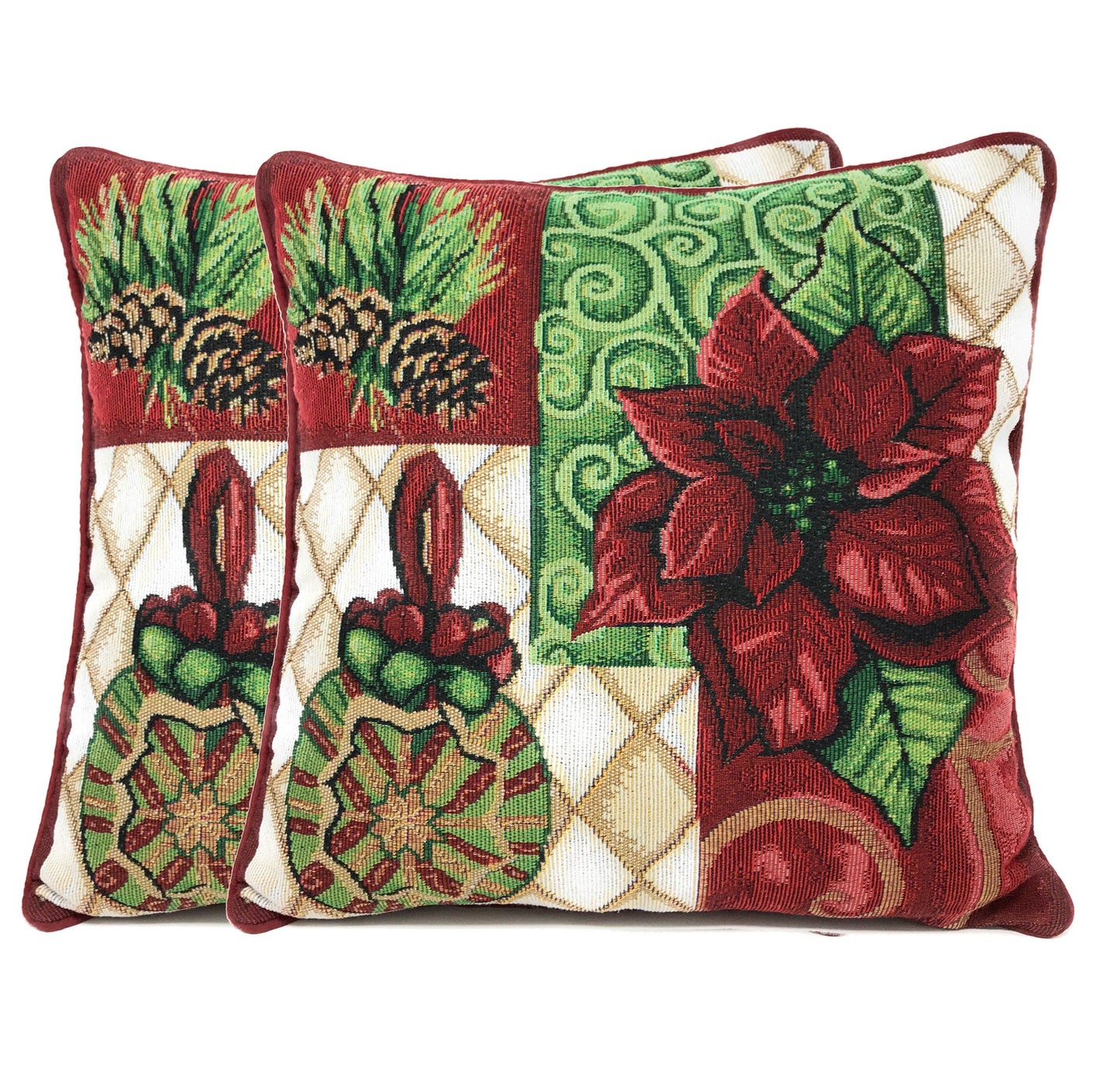 Tache Poinsettia Christmas Festive Patchwork Holiday Tidings Tapestry Throw Pillow Cover (12900CC-1616)