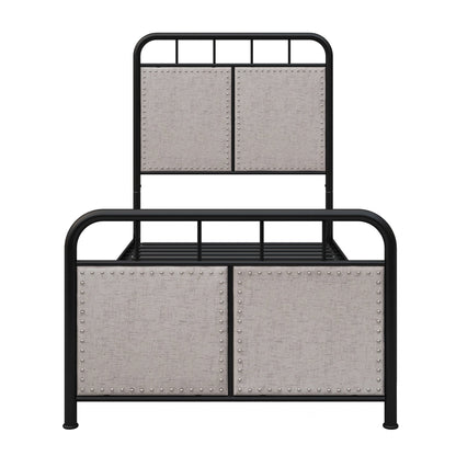 Twin Size Linen Upholstered Platform Metal Bed Frame
