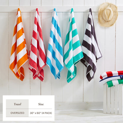 Cotton Velour Cabana Stripe Beach Towel - Novia Collection.