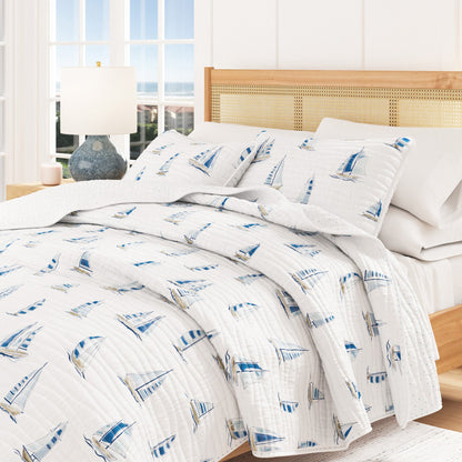 Coastal Blue Sailboat Quilt Set - Marzano Collection