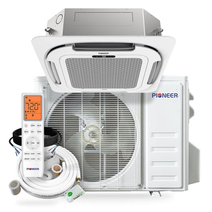 Pioneer Quantum Ultra 23,000 BTU 22.5 SEER2 230V 8-Way Ceiling Cassette Ductless Mini-Split Air Conditioner Inverter Heat Pump Full Set