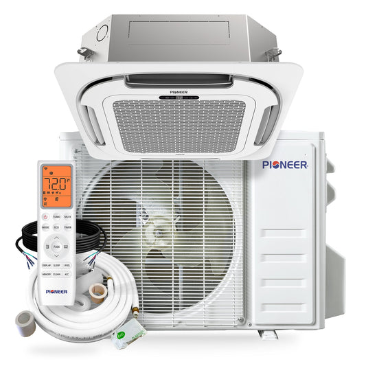 Pioneer Quantum Ultra 23,000 BTU 22.5 SEER2 230V 8-Way Ceiling Cassette Ductless Mini-Split Air Conditioner Inverter Heat Pump Full Set