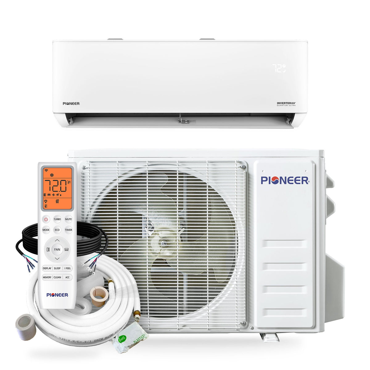 Pioneer Quantum Ultra 9,000 BTU 24 SEER2 230V High-Wall Ductless Energy-Star Mini-Split Air Conditioner Inverter Heat Pump Full Set