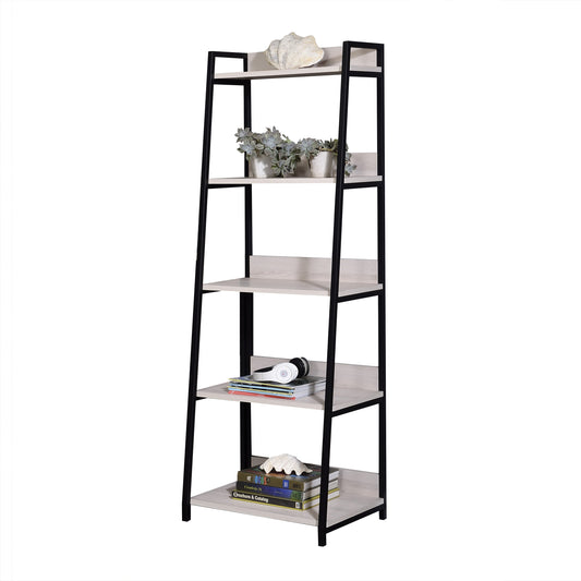 Natural & Black Ladder Bookshelf with 5 Fixed Shelves - 24" Wide