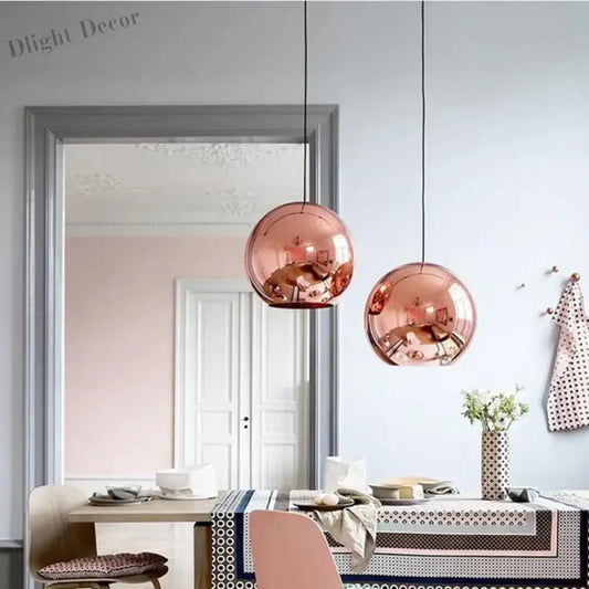 Vintage Loft Pendant Lights with Plated Copper, Gold, and Silver Accents - Glass Ball Hanging Lamp for Restaurant, Living Room, and Bedroom Decor