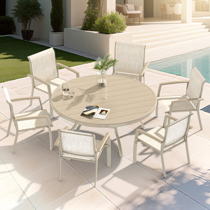 Sandstone 7-Piece Patio Dining Set with Metal Table - Waterproof Seats