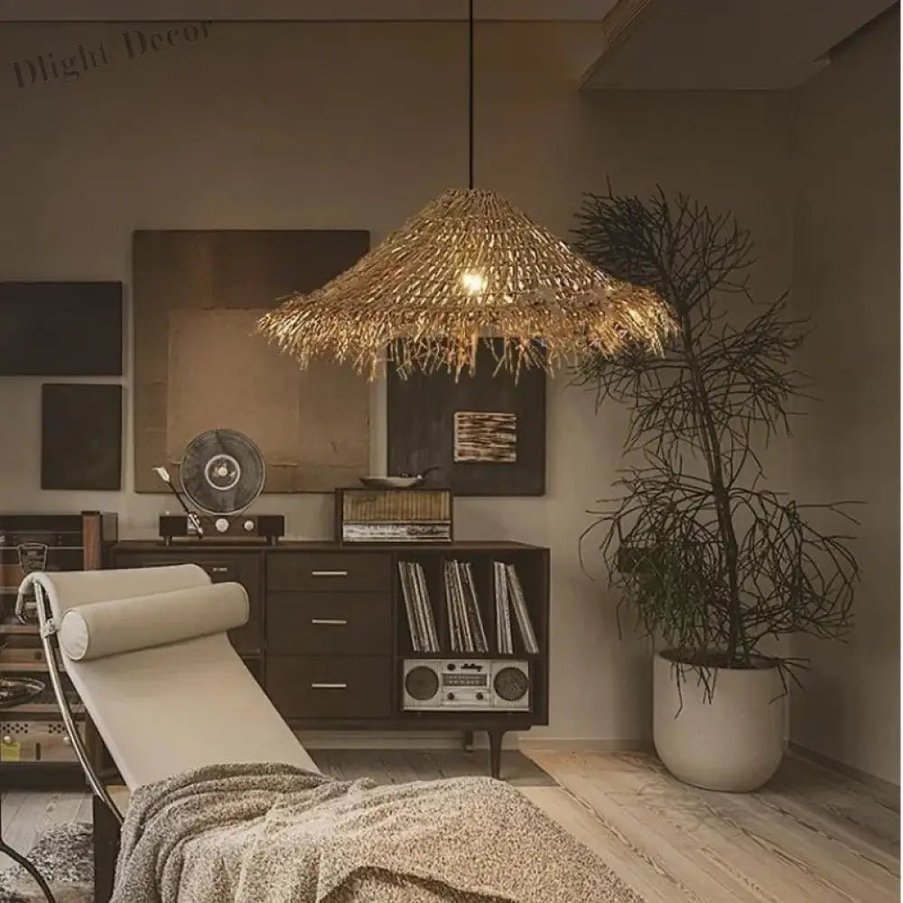 Wabi Sabi E27 LED Pendant Lights - Rattan Hanging Lamp for Dining Room Elegance