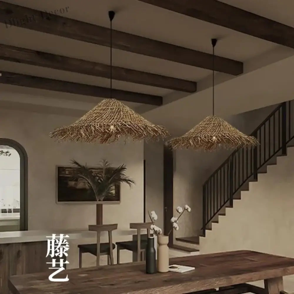 Wabi Sabi E27 LED Pendant Lights - Rattan Hanging Lamp for Dining Room Elegance