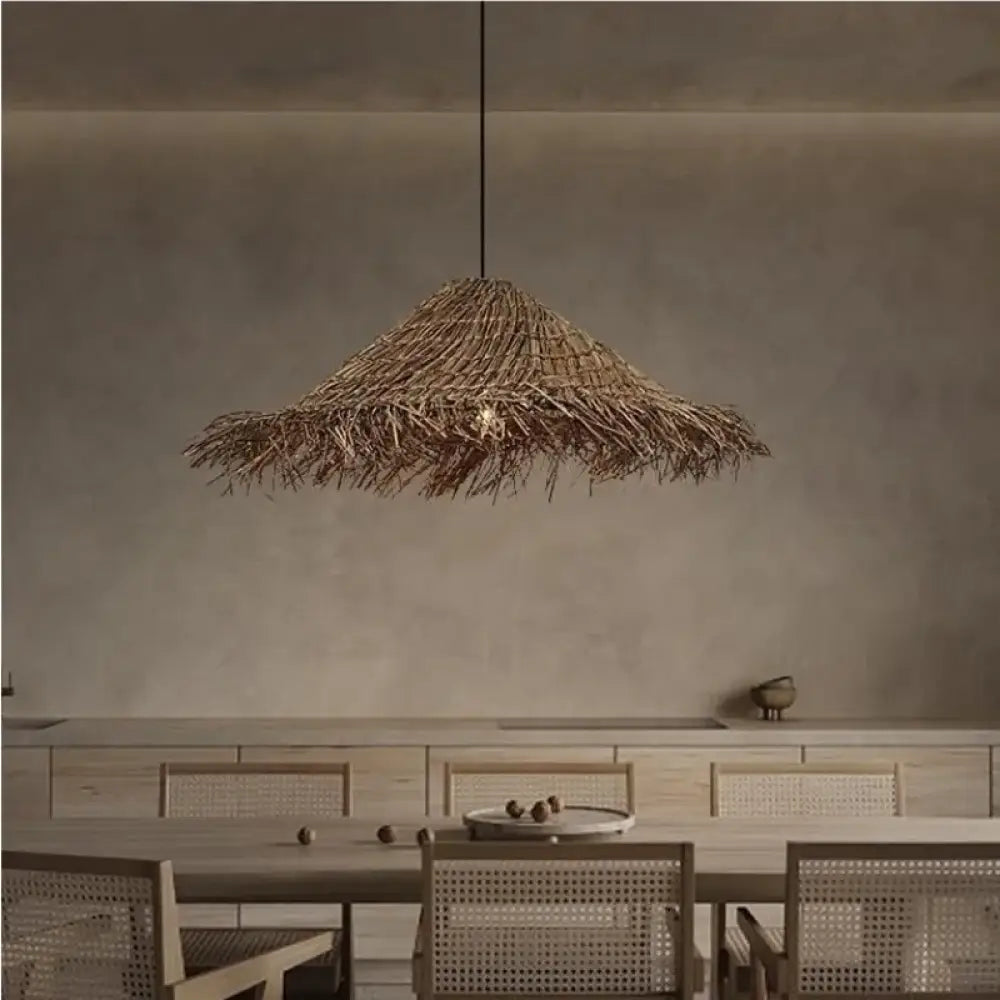Wabi Sabi E27 LED Pendant Lights - Rattan Hanging Lamp for Dining Room Elegance