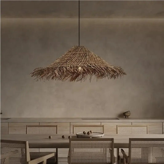 Wabi Sabi E27 LED Pendant Lights - Rattan Hanging Lamp for Dining Room Elegance