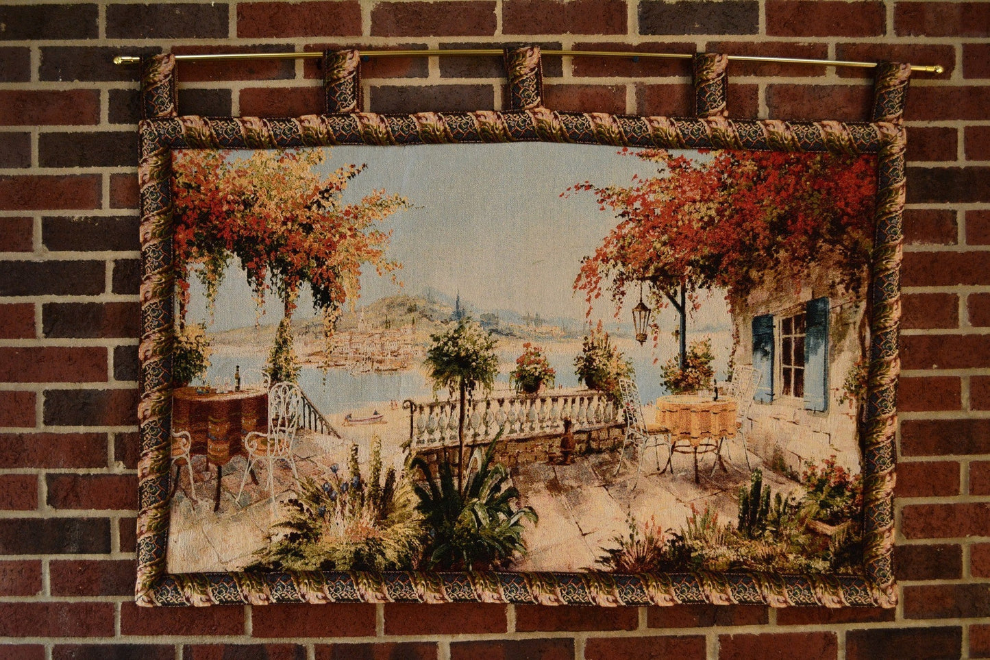 Tache Tapestry Summer Ocean View Coastal Table for Two Wall Hanging Art 28 x 47 (13571B)