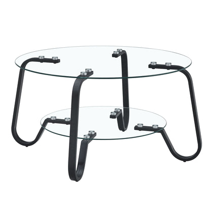 Double Layer Coffee Table with Double-Layer Glass - Pearl Silver, Gold, or Black