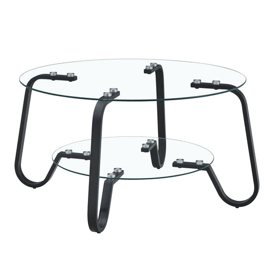 Double Layer Coffee Table with Double-Layer Glass - Pearl Silver, Gold, or Black