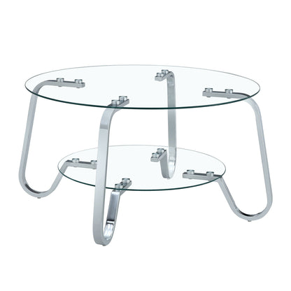 Double Layer Coffee Table with Double-Layer Glass - Pearl Silver, Gold, or Black
