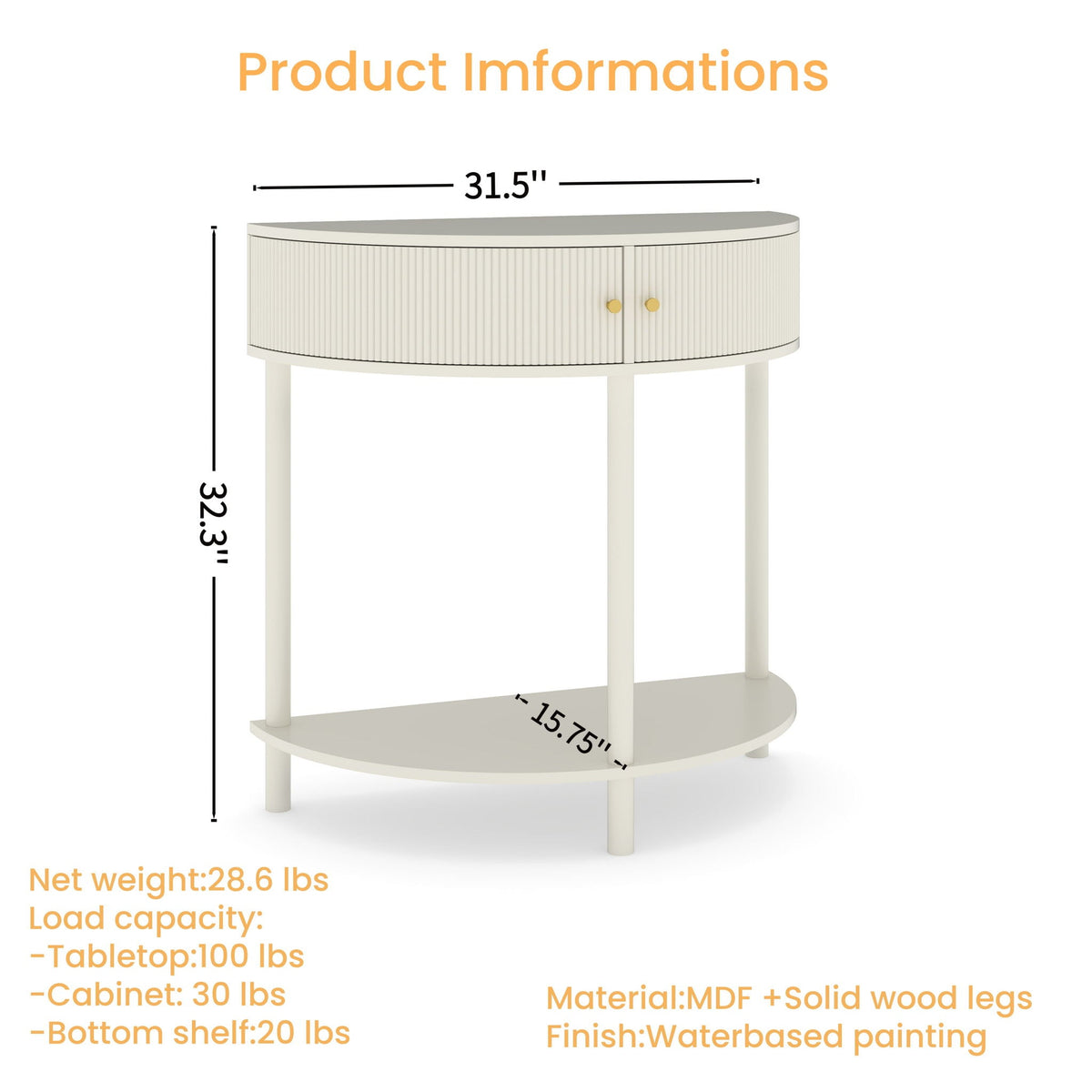 Demi Lune Console Table with 2 Storage Drawers - White, Dark Gray, Dark Brown