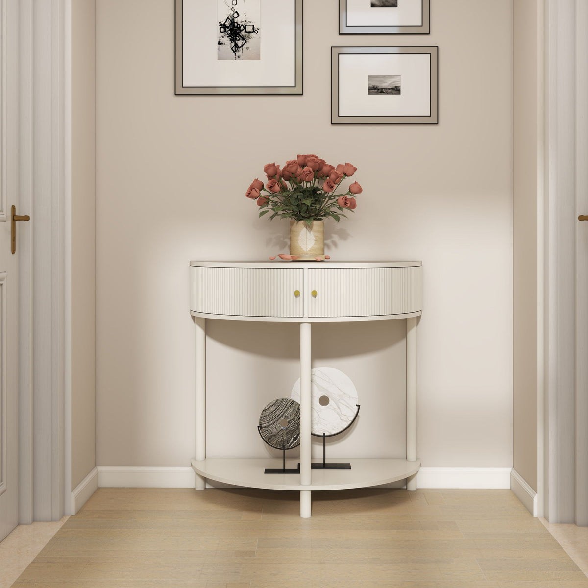 Demi Lune Console Table with 2 Storage Drawers - White, Dark Gray, Dark Brown
