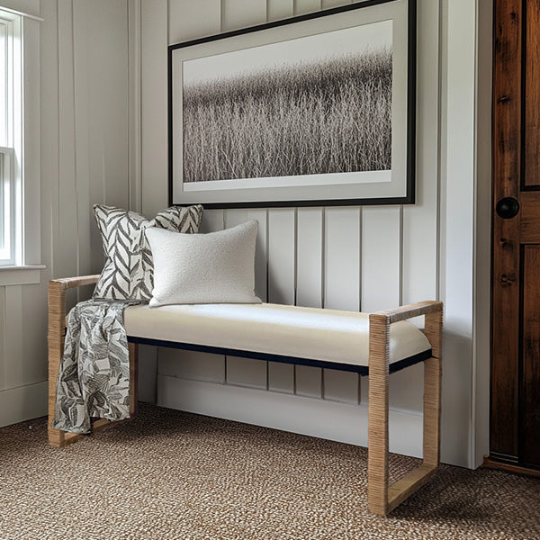 Woven Rattan Wooden Bench