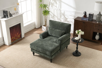 Modern Green Chaise Lounge Upholstered Sofa Recliner Chair with Solid Wood Frame