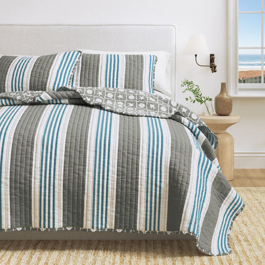 Microfiber Coastal Stripe Quilt Set