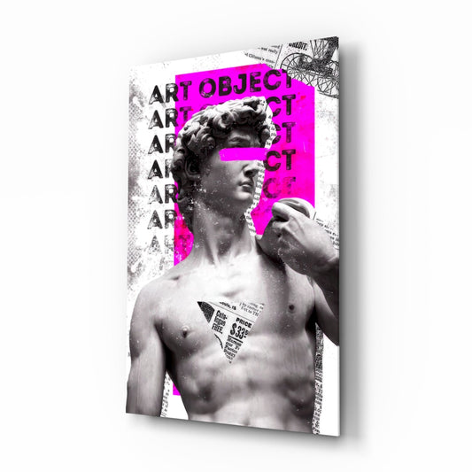 Marble Statue Collage with Magenta Block Glass Wall Art