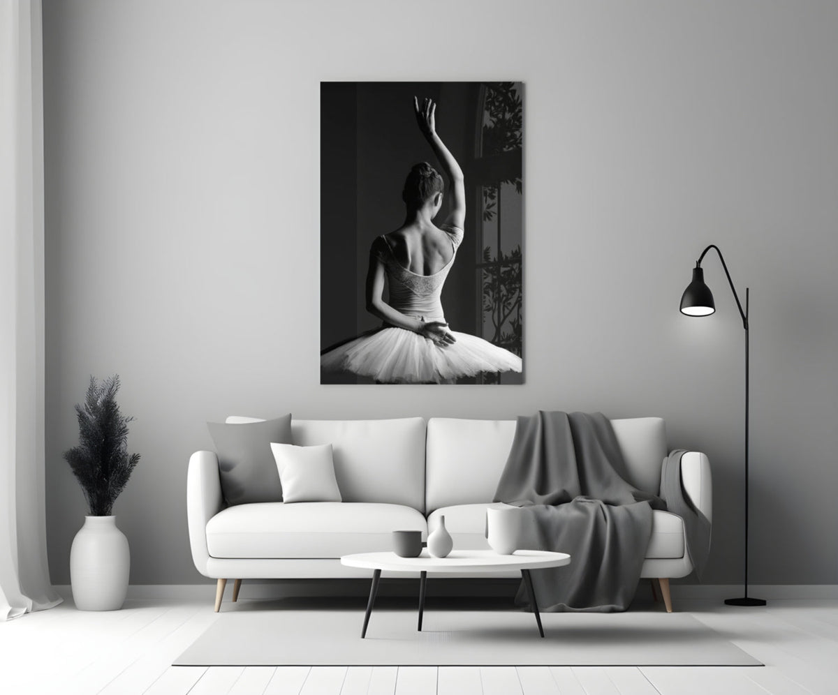Black and White Tutu Ballerina Glass Wall Art