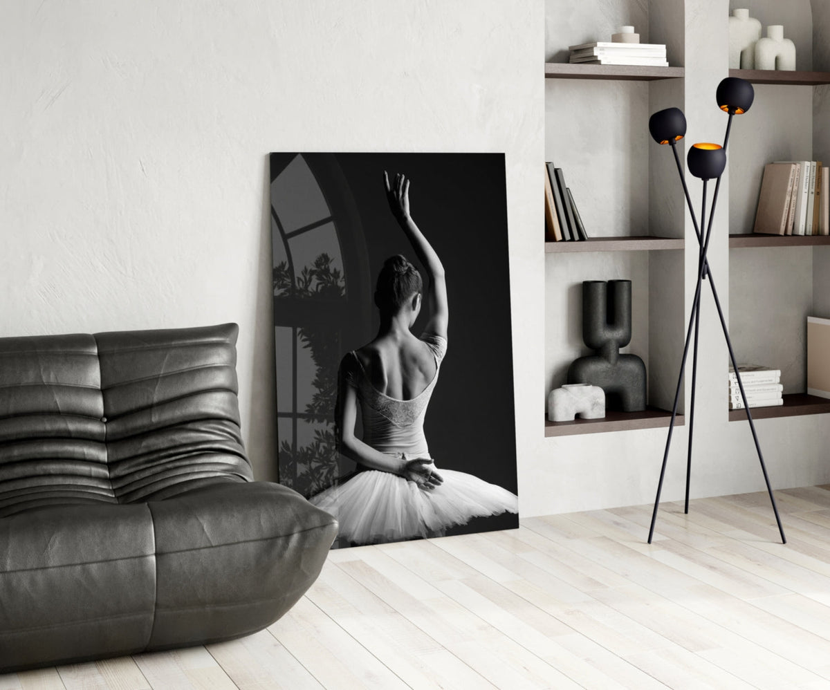 Black and White Tutu Ballerina Glass Wall Art
