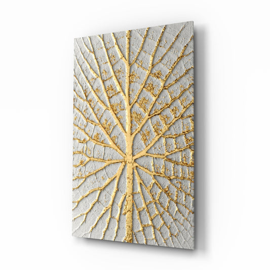 Gold Leaf Veins on White Abstract Glass Wall Art